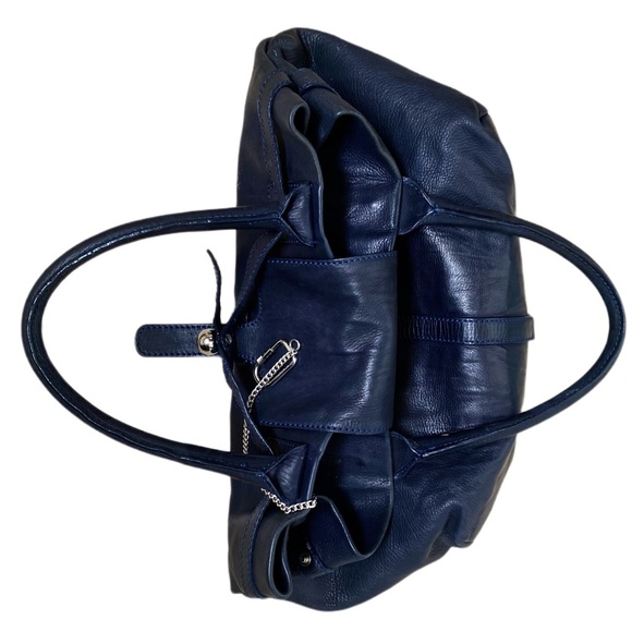 Sonia Rikiel Navy Blue Leather Hobo Style Handbag - Picture 2 of 10